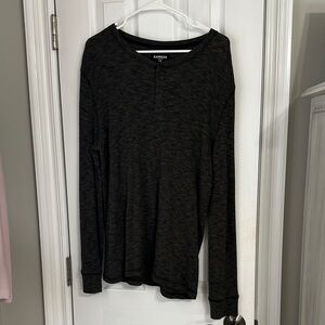 Express Men's olive green Henley Long Sleeve Tee